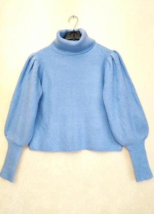 Светр із пишними рукавами блакитний светр під горло з об'ємними рукавами2 фото