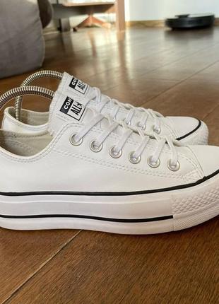 Кеды на платформе белые converse (оригинал) кожа р. 35