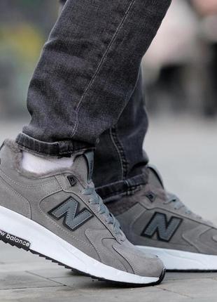 Зимние кроссовки new balance grey / нью беланс серые мех