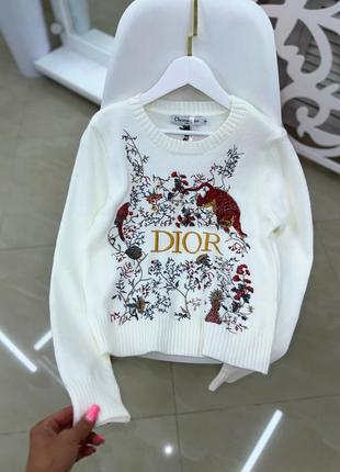 Светр в стилі dior білий в квіти1 фото