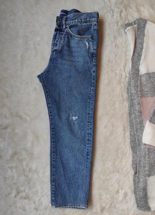 Синие плотные прямые джинсы женские высокая талия посадка кроп укороченные мом бойфренды мужские gas6 фото