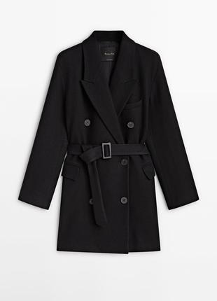 Massimo dutti пальто укороченная черная шерсть4 фото