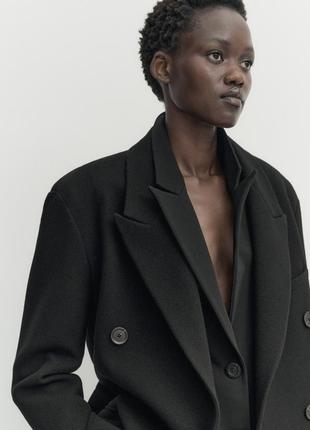 Massimo dutti пальто укороченная черная шерсть3 фото