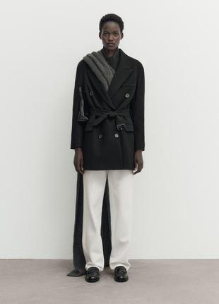 Massimo dutti пальто укороченная черная шерсть5 фото