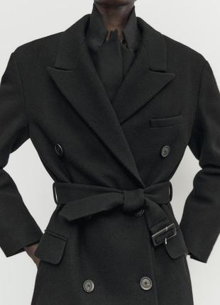 Massimo dutti пальто укороченная черная шерсть2 фото