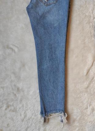 Голубые прямые джинсы скинни стрейч кроп укороченные дырками на коленях стразами камнями вышивкой za9 фото