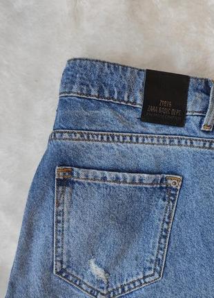 Голубые прямые джинсы скинни стрейч кроп укороченные дырками на коленях стразами камнями вышивкой za10 фото