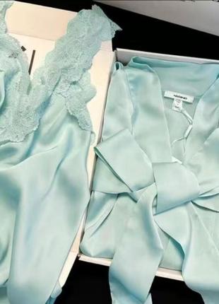 Новый комплект атласный женский халат пеньюар ночнушка набор для дома