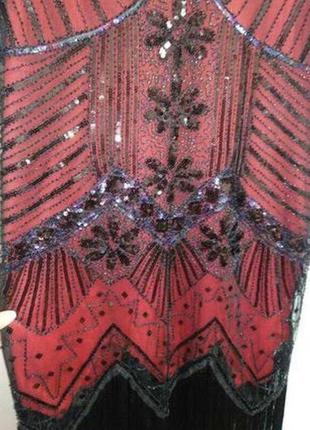 Червона з чорним сукня  плаття з бахромою паєтками  в стилі гетсбі, одрі хепберн, 20х бонні та клайд, гангстер чикаго8 фото