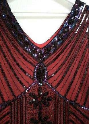 Червона з чорним сукня  плаття з бахромою паєтками  в стилі гетсбі, одрі хепберн, 20х бонні та клайд, гангстер чикаго7 фото
