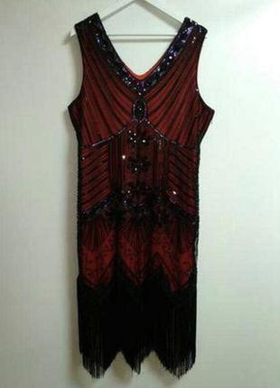 Червона з чорним сукня  плаття з бахромою паєтками  в стилі гетсбі, одрі хепберн, 20х бонні та клайд, гангстер чикаго6 фото