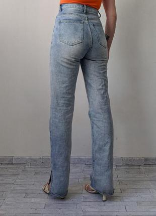 Прямі джинси труби з розрізами збоку, джинсові штани з щільного деніму,3 фото