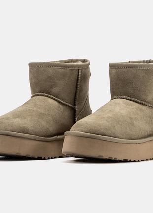 Женские угги хаки замшевые ugg mini platform3 фото