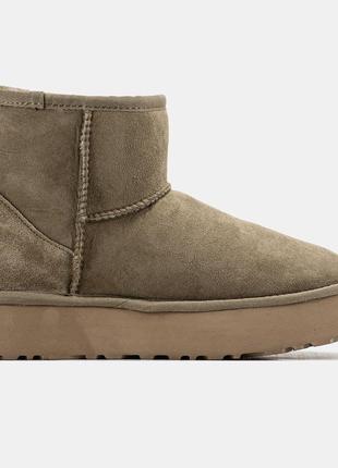 Женские угги хаки замшевые ugg mini platform