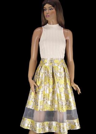 Брендовая красивая жаккардовая юбка миди премиум-класса с прозрачным подолом "asos". размер uk10.