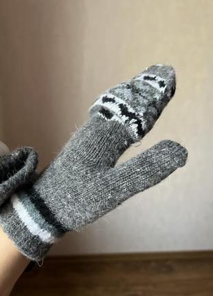 Рождественские варежки серые перчатки шерстяные новые
