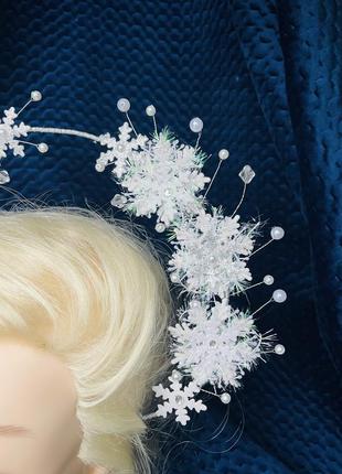 Корона на голову обруч німб зима снігова королева сніжинка4 фото