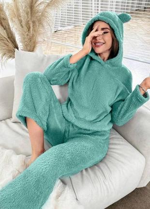 Женский пижамный костюм очень теплый двухсторонняя махра5 фото