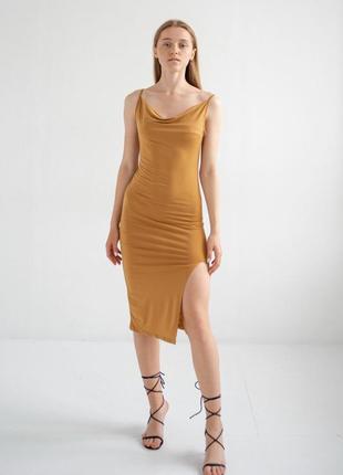 Платье слипдресс комбинация с разрезом в бельевом стиле6 фото