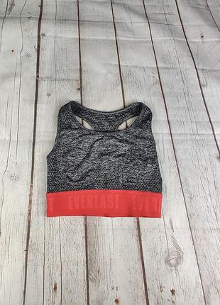 Женский спортивный кроп топ бра майка серый с яркой резинкой everlast
