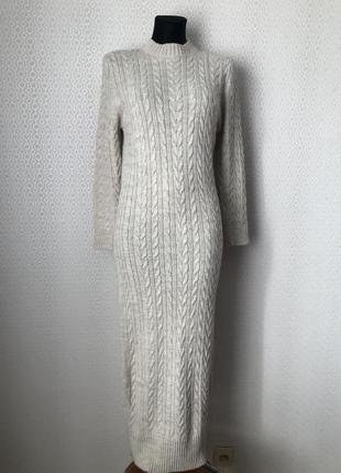 Стильное длинное светлое платье - свитер, вязаное косами, размер s-m1 фото