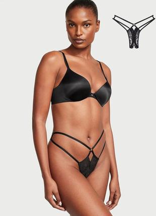 Трусики чорні мереживні стрінги еротичні оригінал victoria’s secret