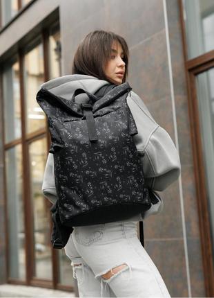 Жіночий рюкзак ролл sambag rolltop kzn чорний принт2 фото