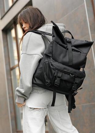 Жіночий рюкзак ролл sambag rolltop double тканевий чорний3 фото