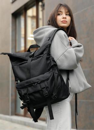 Жіночий рюкзак ролл sambag rolltop double тканевий чорний6 фото