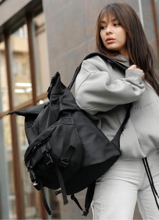Жіночий рюкзак ролл sambag rolltop double тканевий чорний5 фото