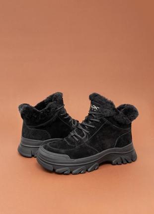 Теплі жіночі замшеві черевики зимові чорні 37-40 женские ботинки lonza1 фото
