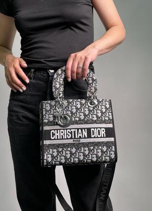 Текстильная стильная сумка женская christian dior lady с двумя ручками тоний ремешок на плече диор4 фото