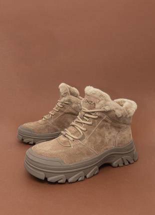 Теплі жіночі замшеві черевики коричневі зимові 36 женские ботинки lonza3 фото