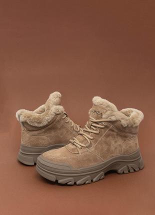Теплі жіночі замшеві черевики коричневі зимові 36 женские ботинки lonza