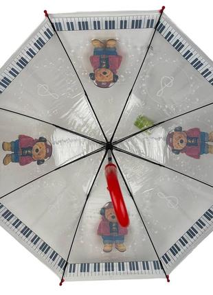 Дитяча прозора парасоля-тростина, напівавтомат в яскравими малюнками ведмедиків від rain proof, з червоною ручкою, 0272-54 фото