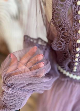 Роскошное платье с нежными жемчугом 💎 вечернее платье миди в нежном стиле9 фото