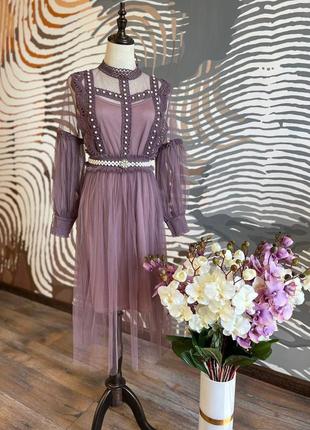 Роскошное платье с нежными жемчугом 💎 вечернее платье миди в нежном стиле6 фото
