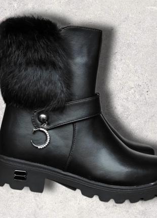 Зимние ботинки для девочки с мехом на каблуке овчинка легкие2 фото
