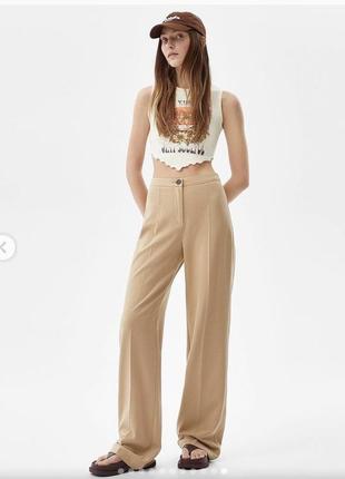 Bershka брюки брючины палаццо wide leg camel цвет