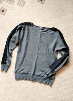 34-36р. серая кофта-реглан с гипюром по рукавам yessica