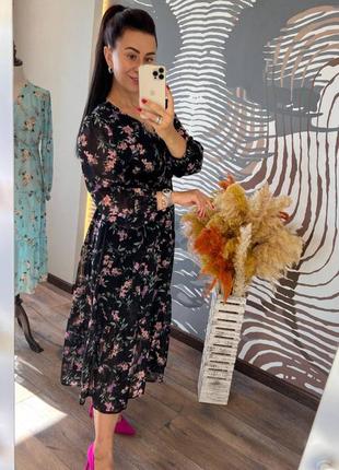 Изящное шифоновое платье в цветочный принт 🇹🇷4 фото