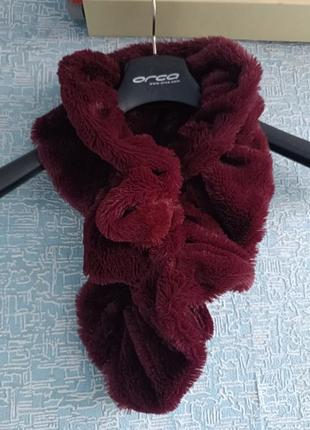 Ніжний теплий шовковистий шарф зі штучного шовковистого хутра колір мармала