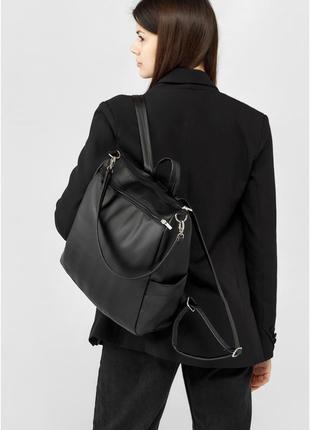 Женский рюкзак сумка черный классический повседневный однотонный, матовая эко-кожа4 фото