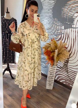 Люкс качество 🇹🇷 платье миди шионовое, вечернее платье с длинными рукавами, цветочный принт6 фото