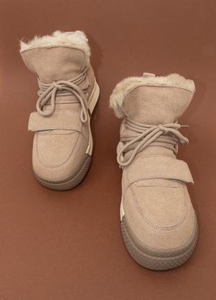 Теплі жіночі замшеві черевики бежеві зимові 37 женские ботинки lonza5 фото
