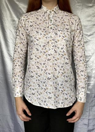 Женская рубашка белая в цветочный принт винтажная в винтажном стиле винтаж vijay tailors1 фото