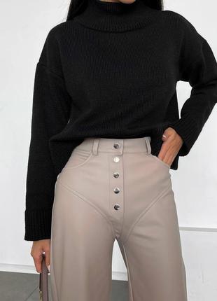Кожаные брюки, кожаные брюки, брюки из экокожи, прямые брюки с кокеткой3 фото