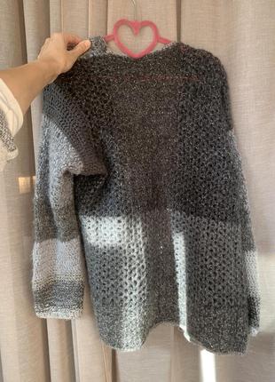Теплый вязаный свитер в стиле печворк3 фото