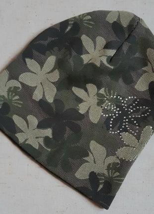 Шапочка h&amp;m швеція камуфляж квіти зі стразами хакі на 8-11 років