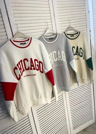 Свитер женский свитшот на флисе с надписью chicago2 фото